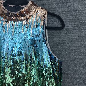 Aidan Mattox Ombre Sequin High Neck Sleeveless Party Cocktail Dress Blue Size 10